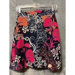 Chicos Size 18 Floral‎ Print Skirt Women's A Line Orange Pink Navy Flowers
